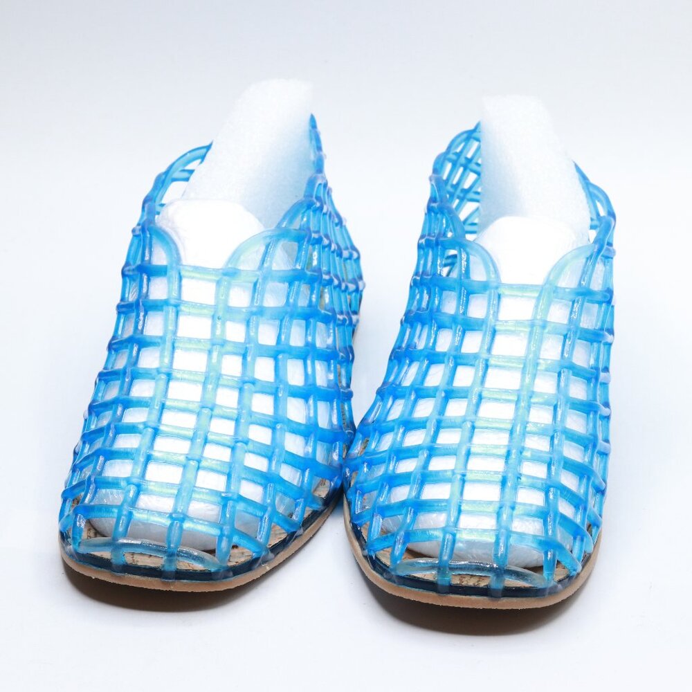 ATBELL Blue Jelly Sandals for Women Clear Woven Flats Beach Slip-on Ballerina